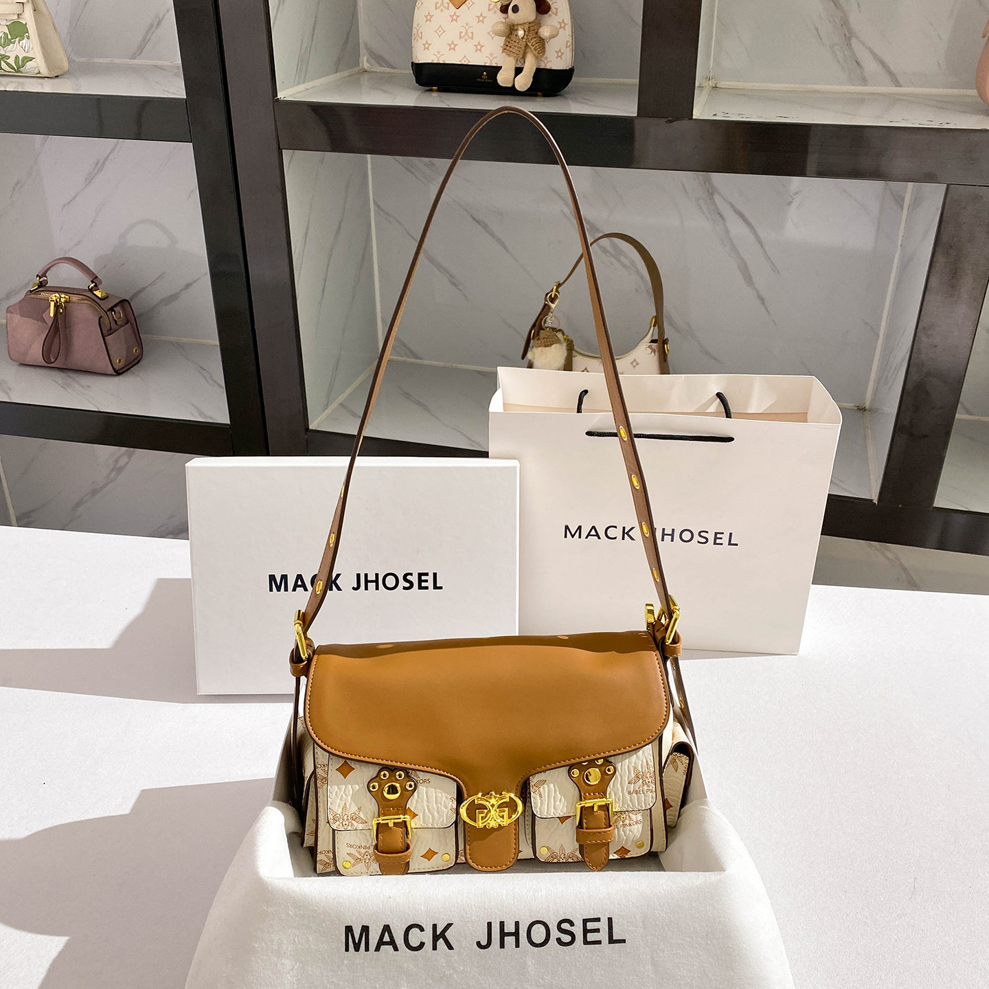 Mack Jhosel轻奢小众菱格手提斜挎包2025新款高级感贝壳包包