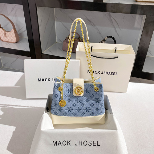MACKJHOSEL复古牛仔撞色托特包