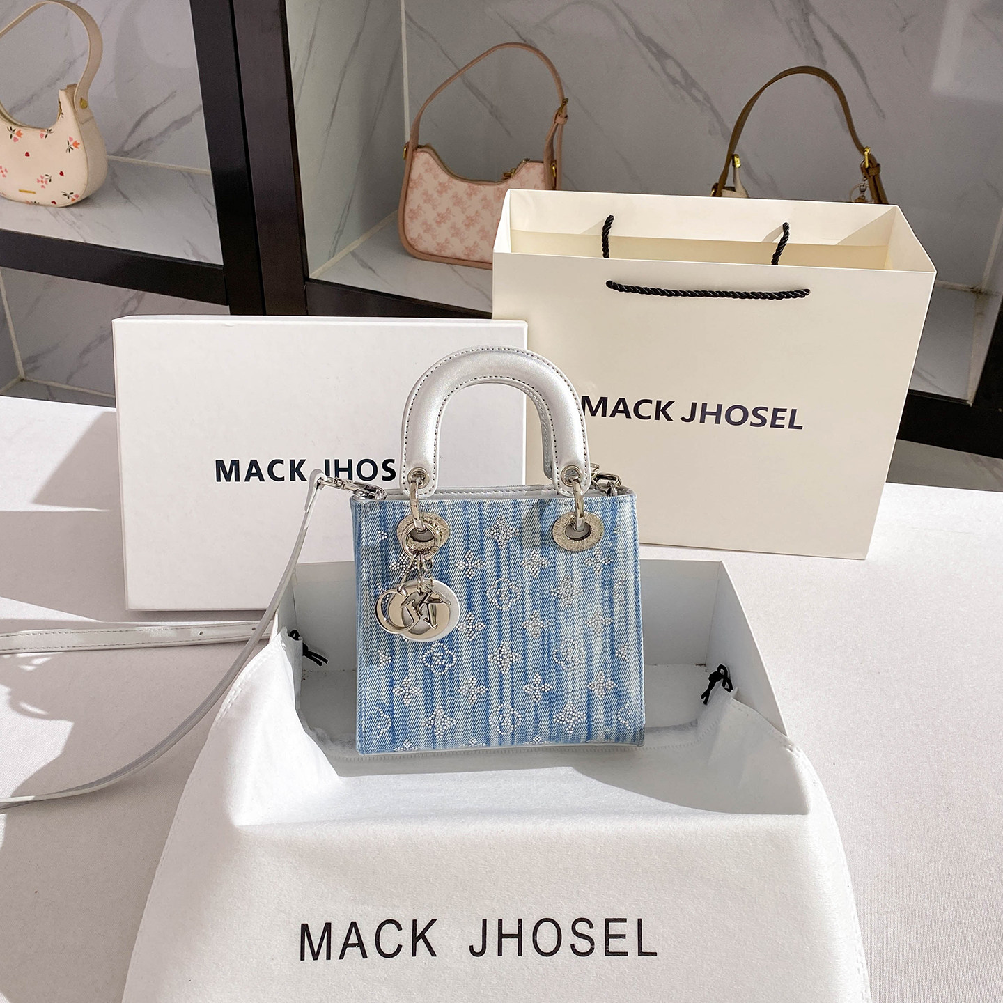 MACKJHOSEL小众牛仔烫钻戴妃包
