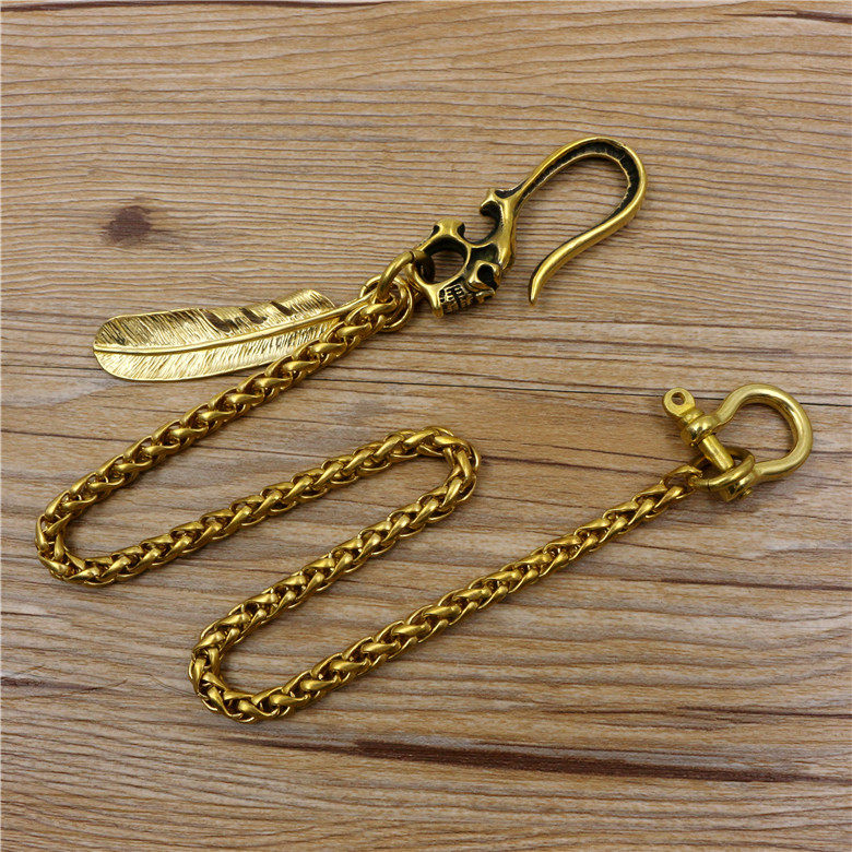 纯铜财布链黄铜骷髅钩扣财布钩子养牛人DIY裤链防丢失钥匙链腰链