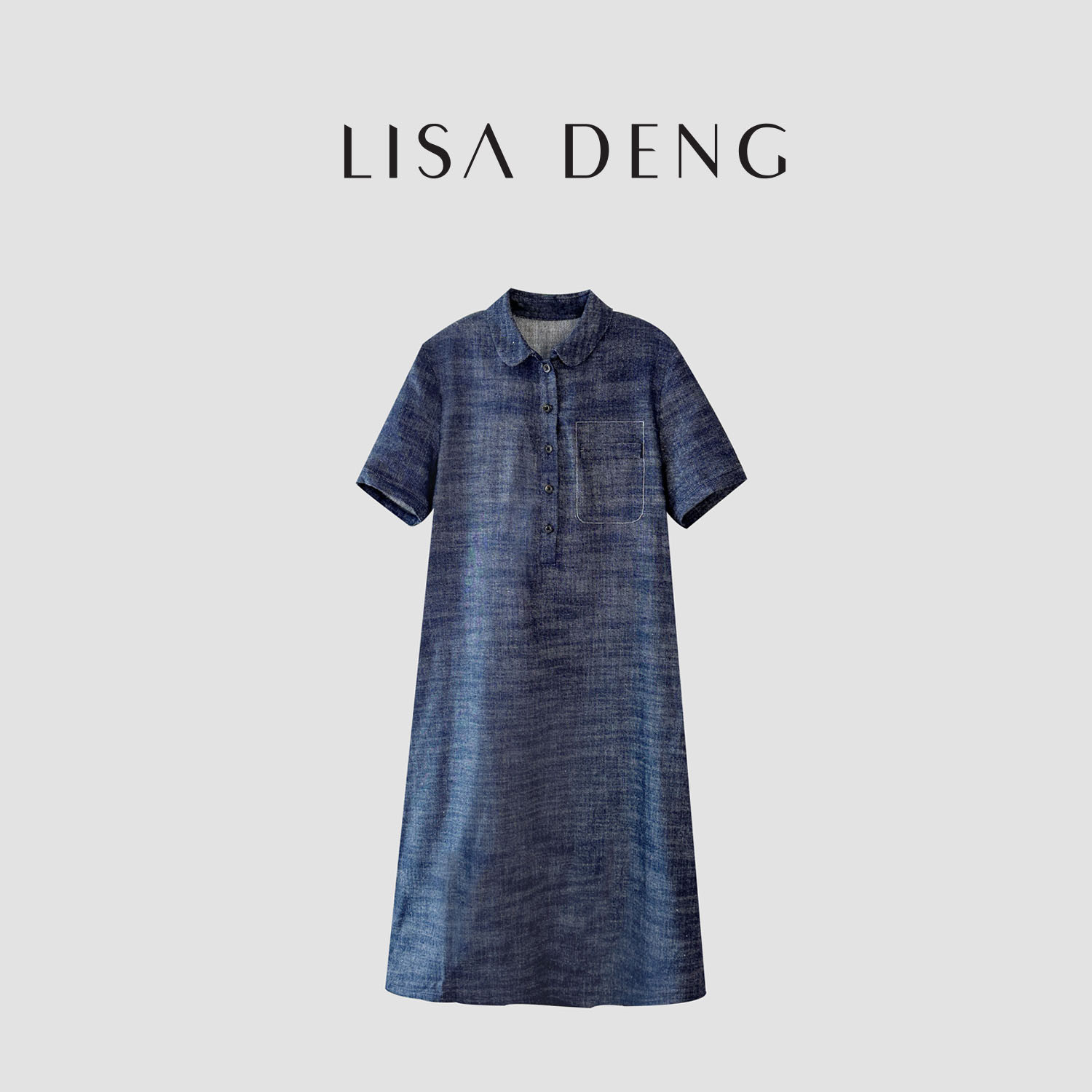 LISADENG【温柔自在】娃娃领亚麻棉系带显瘦衬衫式牛仔连衣裙