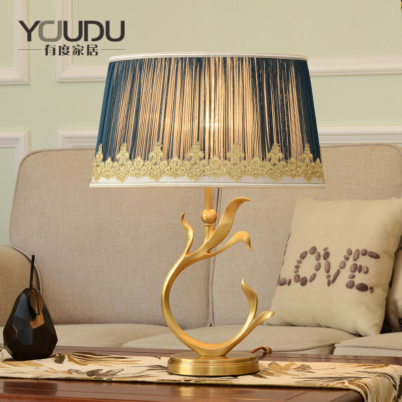 美式客厅全铜台灯欧式书房卧室温馨台灯创意婚房装饰床头灯落地灯
