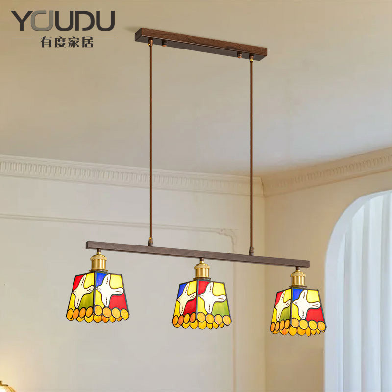 法式复古彩色玻璃酒吧餐厅吊灯商用美式田园卧室玄关阳台创意吊灯