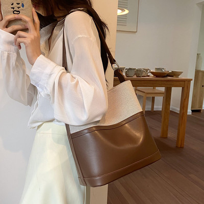 韩国高级感拼接水桶包通勤上课包