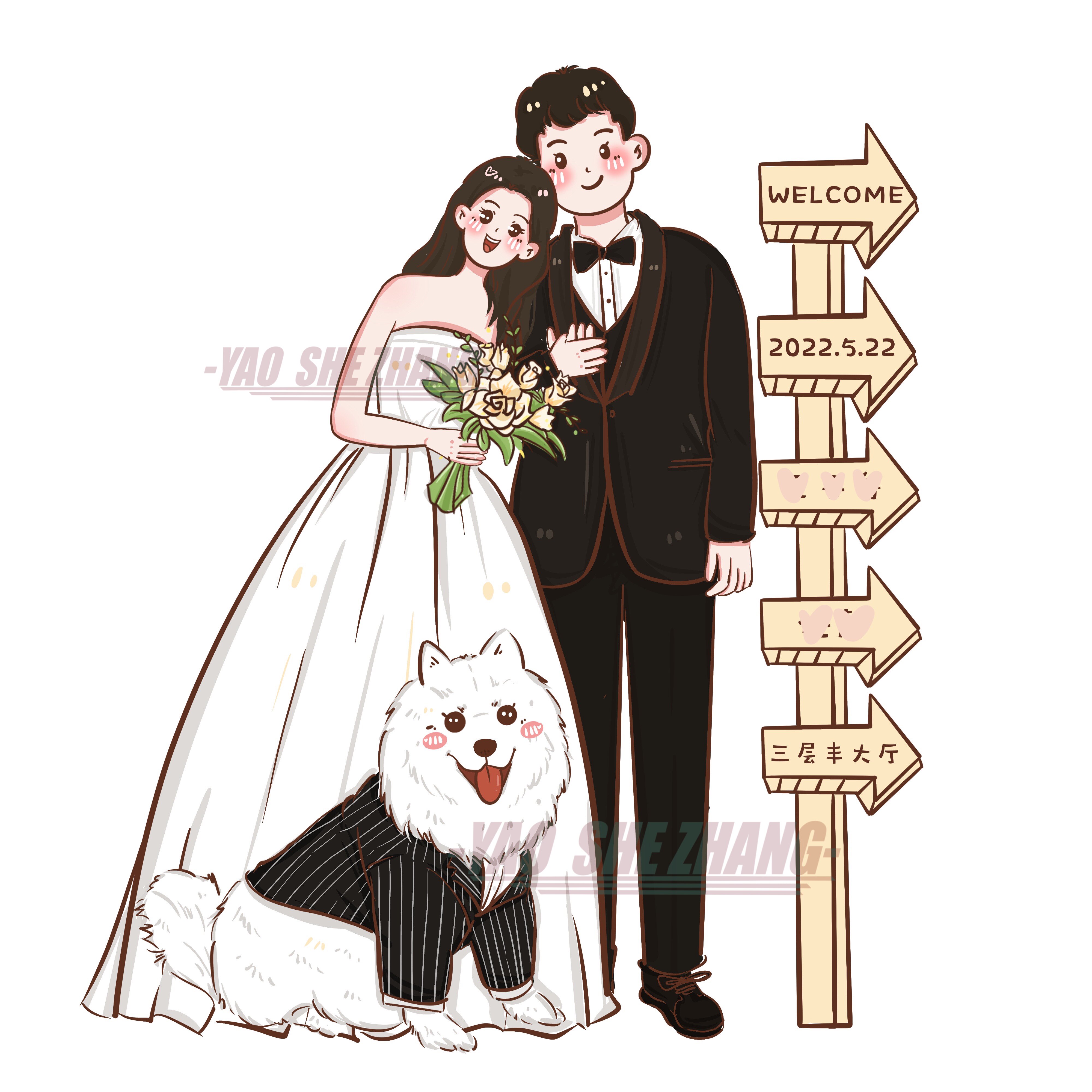 卡通漫画手绘婚礼请柬设计请帖插画头像甜酷可爱情侣生日礼物照片