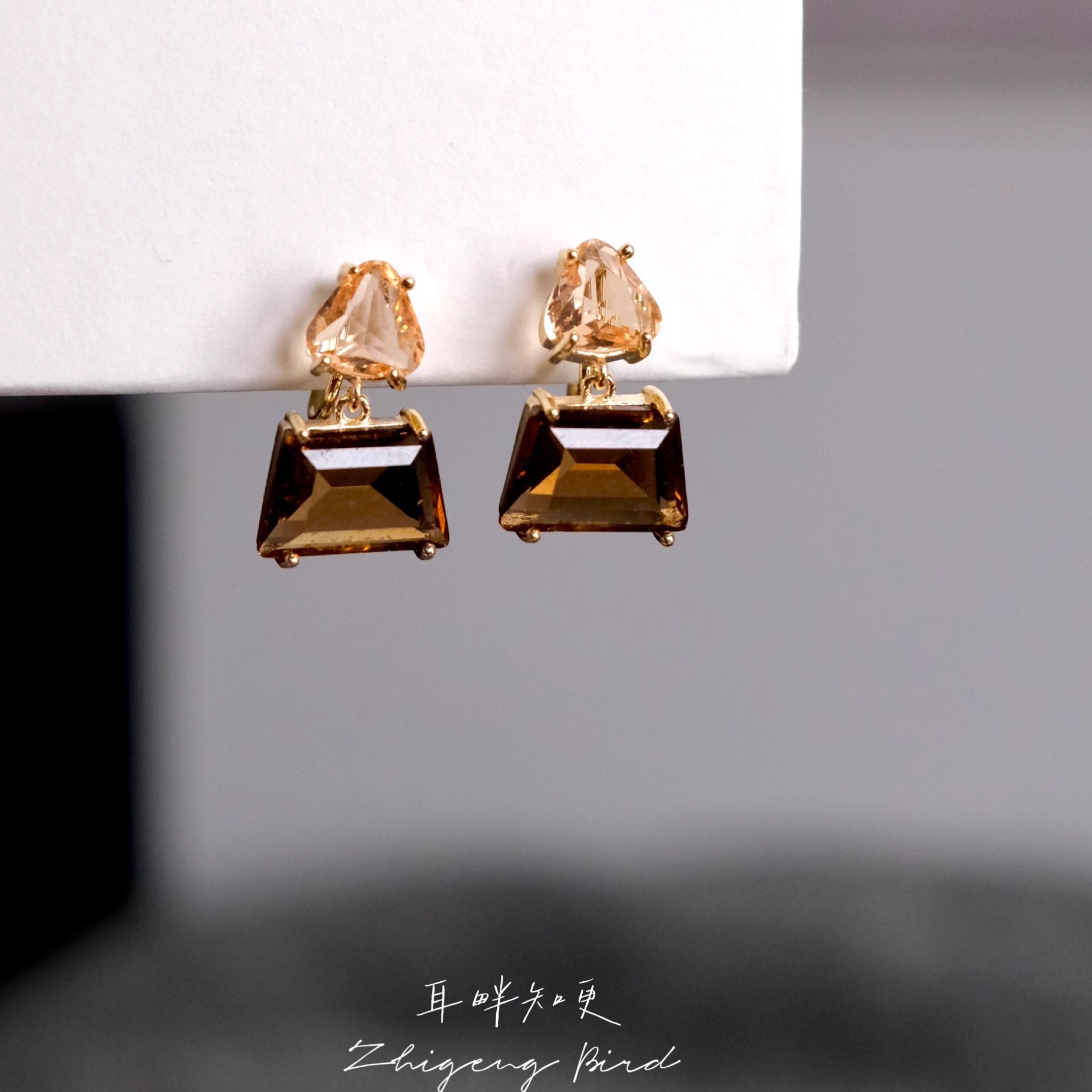 耳畔知更｜秋冬法式简约咖啡美拉德风水晶几何无耳洞耳夹耳环耳饰