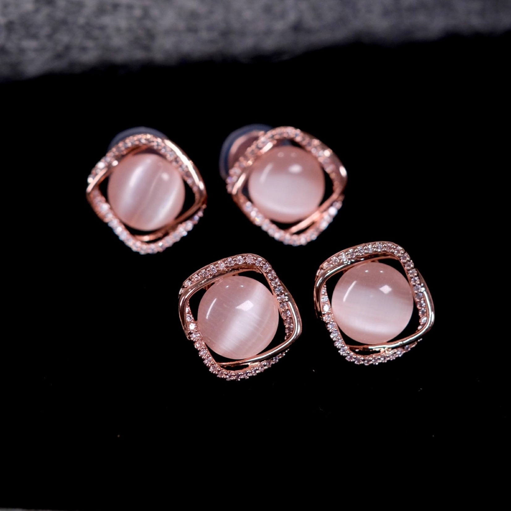 耳畔知更｜法式轻奢高级感猫眼石玫瑰金镶钻无耳洞耳夹耳钉耳饰女