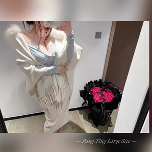 上衣女 修身 胖婷大码 定制胖mm「心动30S」蕾丝露肩假两件V领打底衫