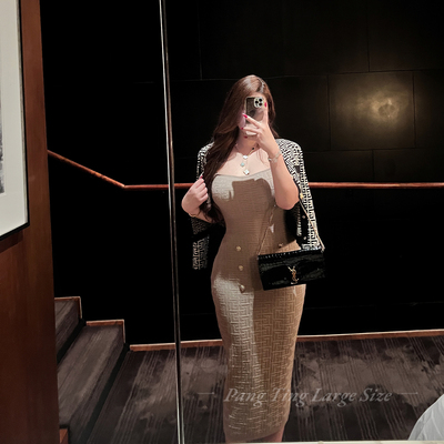 胖婷大码定制胖mm「南洋旧梦」秋冬针织修身气质御姐FF包臀连衣裙