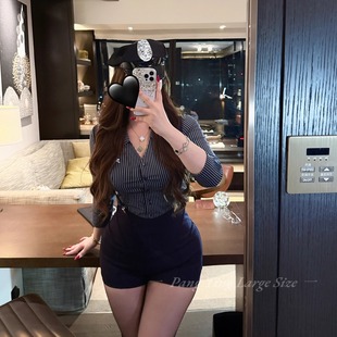 胖婷大码 女 定制胖mm「打造漫画身材」纯欲风气质鱼骨丰胯高腰短裤