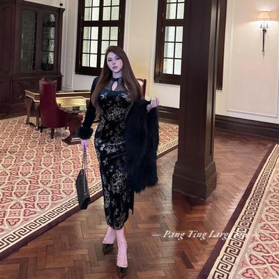 胖婷大码定制微胖mm「墨山繁花」秋冬高级新中式气质国风烫金旗袍