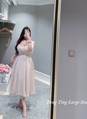 胖婷大码定制胖mm「娇娇漫夏」韩国同款高级感气质收腰显瘦连衣裙