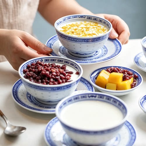 景德镇青花玲珑瓷甜品碗