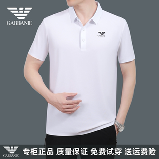 正品奇阿玛尼亚短袖t恤男士夏高端冰丝中老年休闲翻领POLO衫上衣