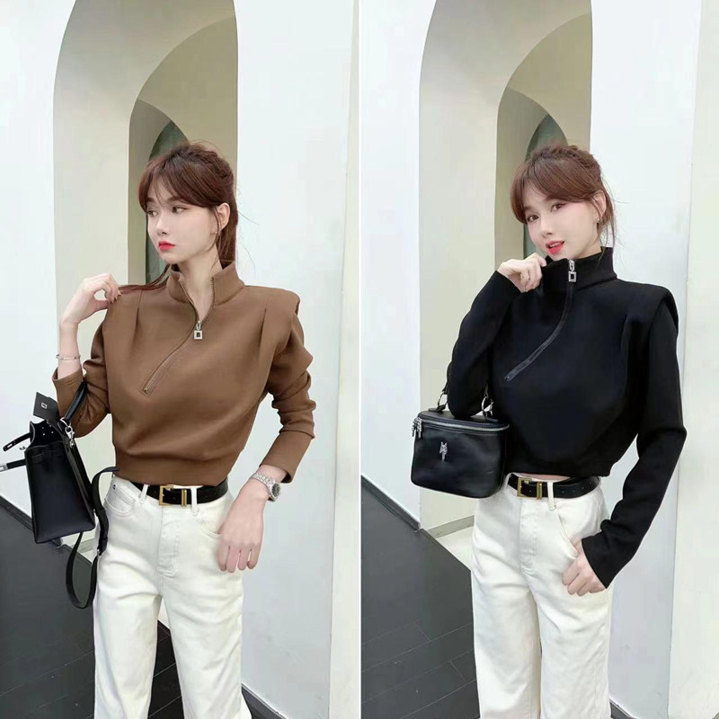 秋冬设计感拉链立领太空棉卫衣女