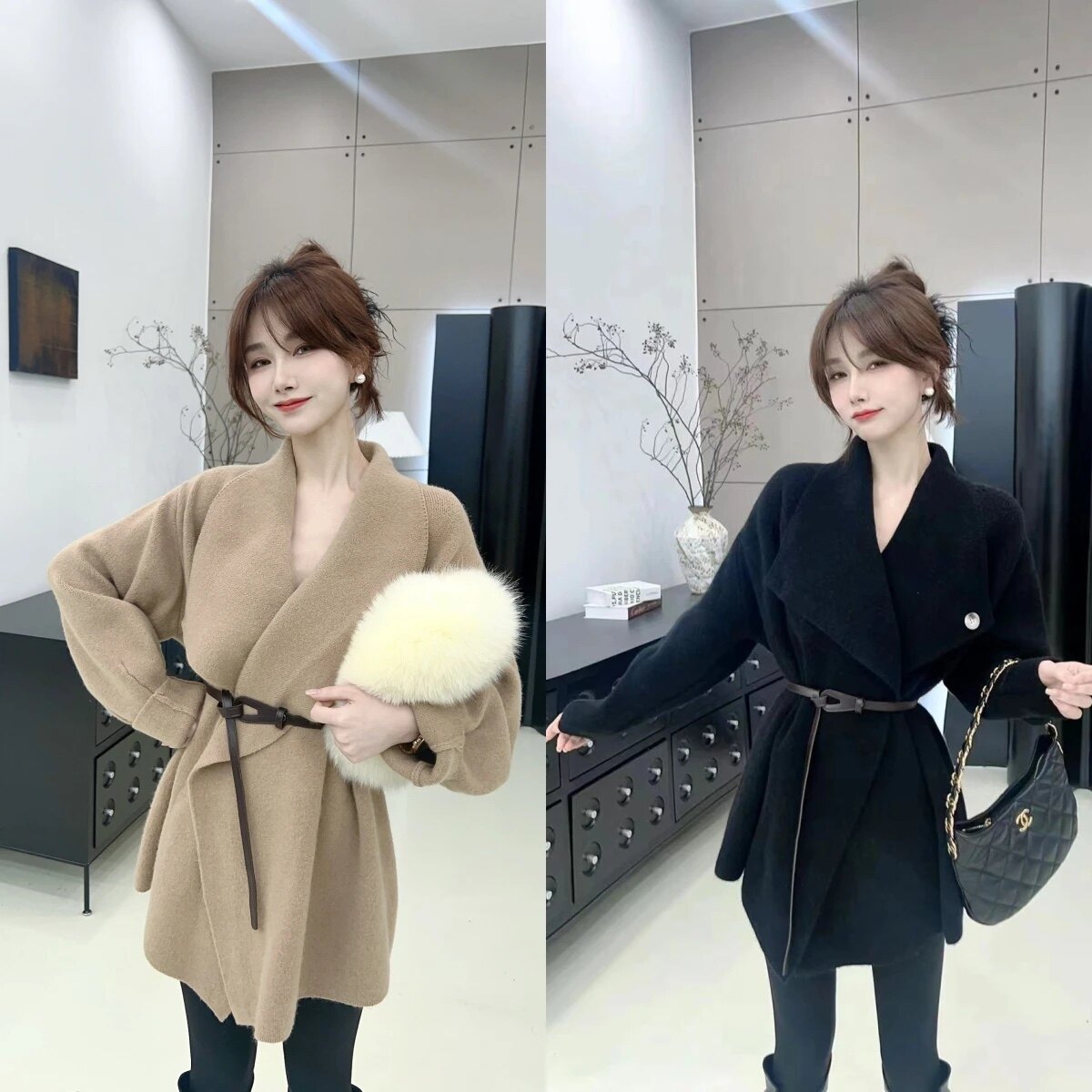 卡卡女装官方秋冬法式品慵懒苏黎世法式翻领针织显瘦毛衣外套女