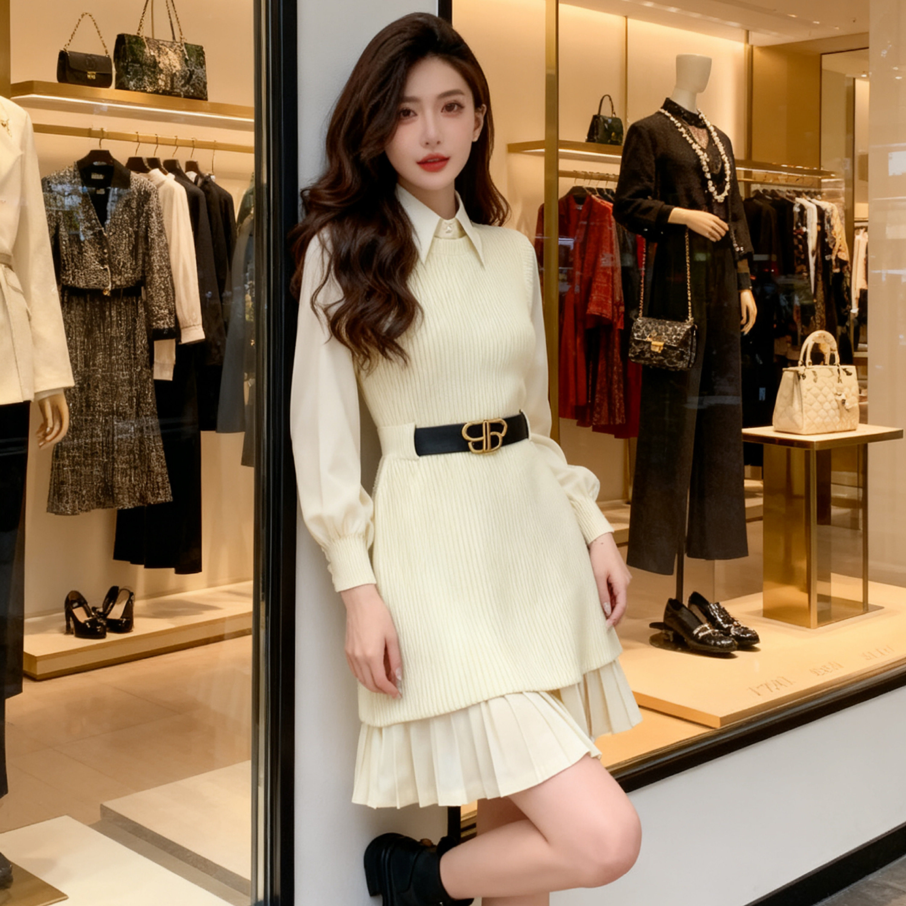 秋冬赫本风针织马甲裙+衬衫气质两件套时尚感减龄收腰套装女,女装/女士精品,时尚套装,淘宝优惠券,粉丝福利购,淘宝优惠卷