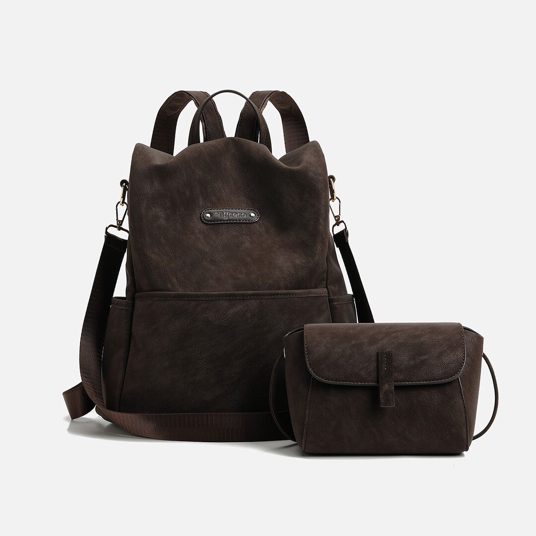 气质通勤风复古双肩包女日常高级感轻便背包大容量麂皮色