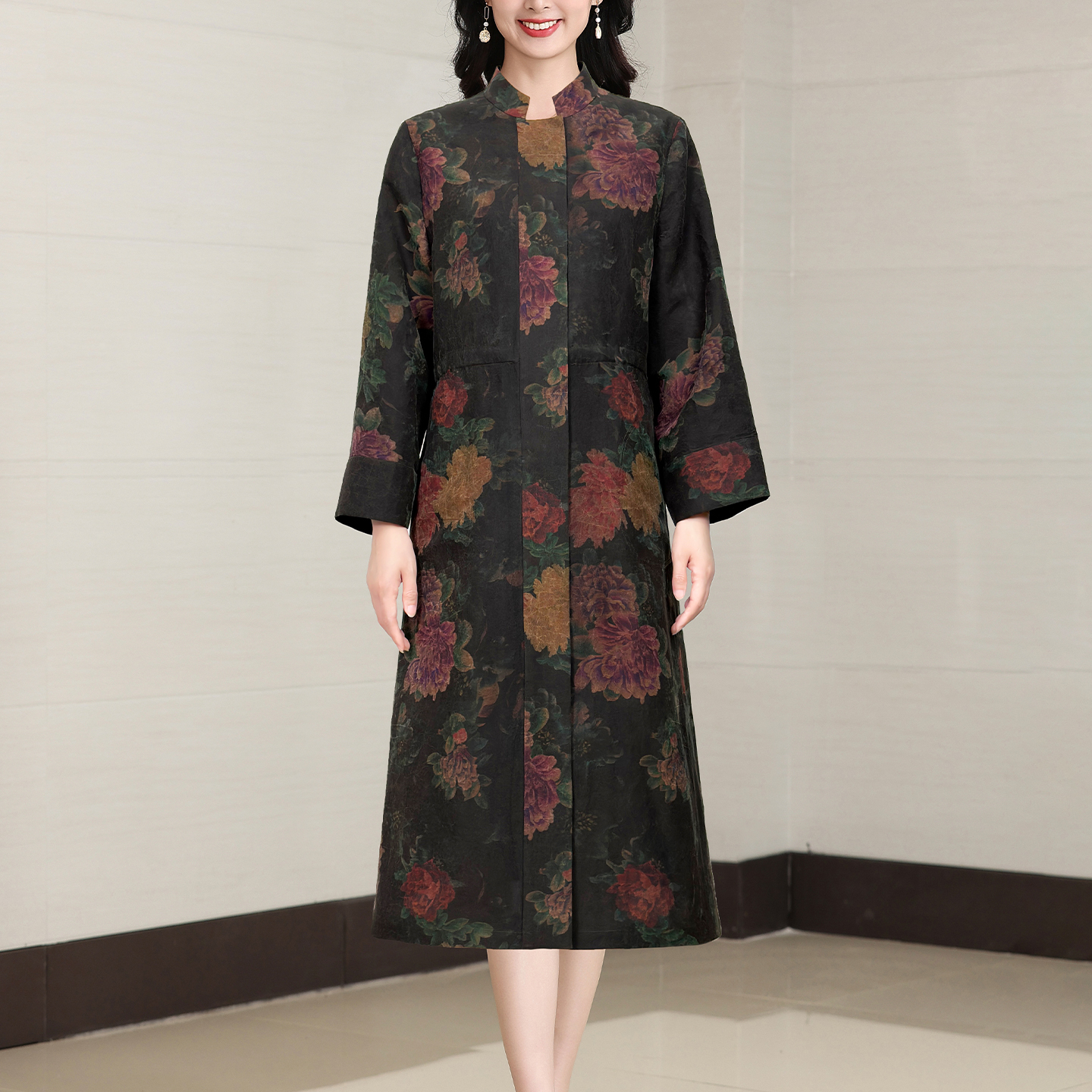 香薇姿真丝香云纱风衣女款外套秋