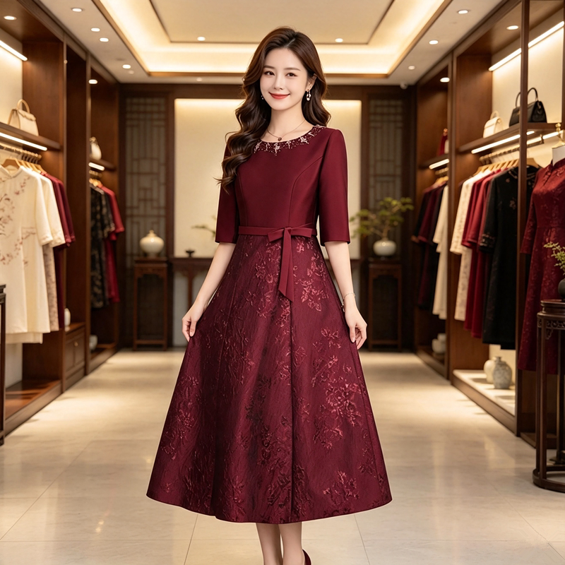 2026秋季连衣裙订婚礼服高级感轻奢妈妈礼裙平时可穿喜婆婆婚宴装