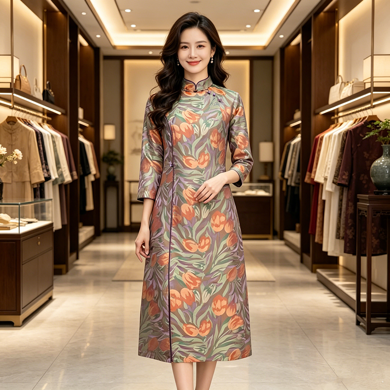 宋锦真丝旗袍连衣裙女春夏2026正式场合高级奢华桑蚕丝妈妈婚宴装
