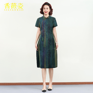 改良旗袍真絲媽媽裙子 桑蠶絲香云紗連衣裙女夏高端奢華2025年夏季