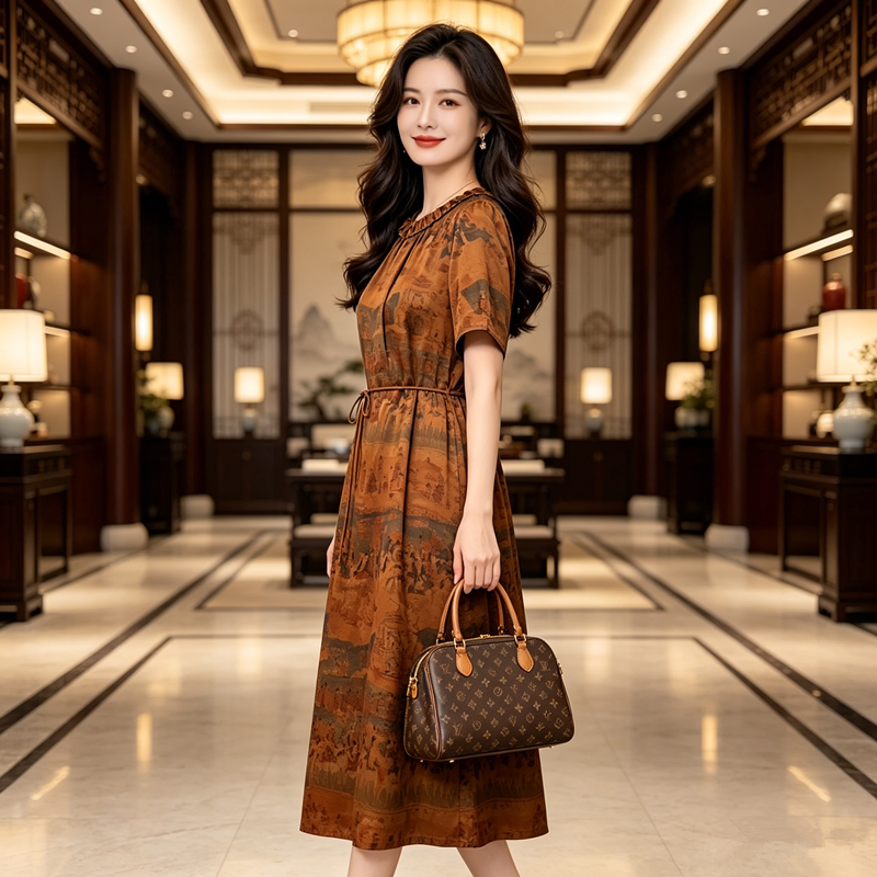 真丝香云纱连衣裙女宽松显瘦夏日妈妈婚宴装喜婆婆桑蚕丝中长裙子