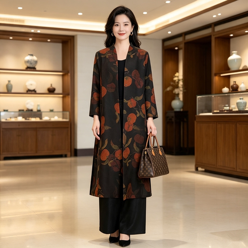 香薇姿秋季真丝香云纱风衣外套女