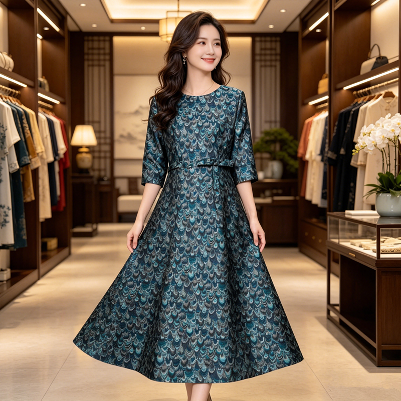 螺钿蜀锦连衣裙女2026秋季高贵气质喜婆婆婚宴装妈妈婚宴订婚礼服