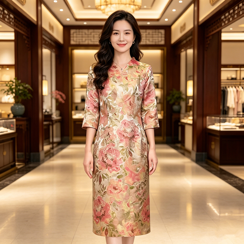 非遗宋锦春季连衣裙喜婆婆婚宴装2026新款高贵年轻妈妈婚宴礼服女
