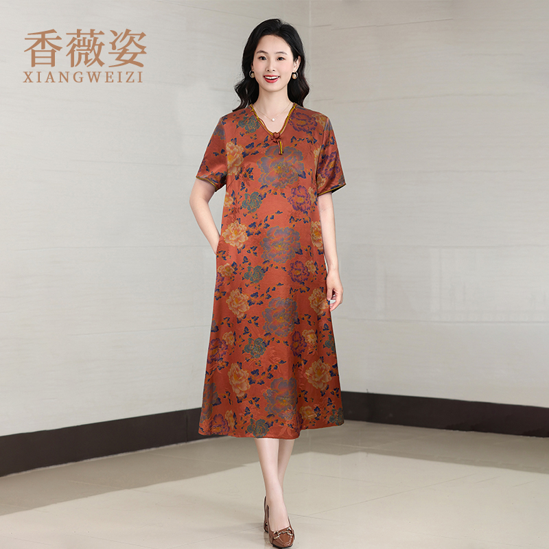 香薇姿2025新款夏季妈妈连衣裙