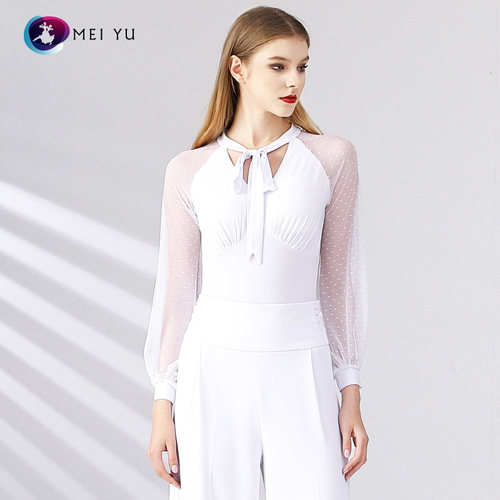 媚羽连体舞蹈上衣前系带设计