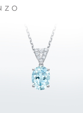 新款enzo 典雅系列 18K金海蓝宝石钻石吊坠时尚女送银链新春礼物