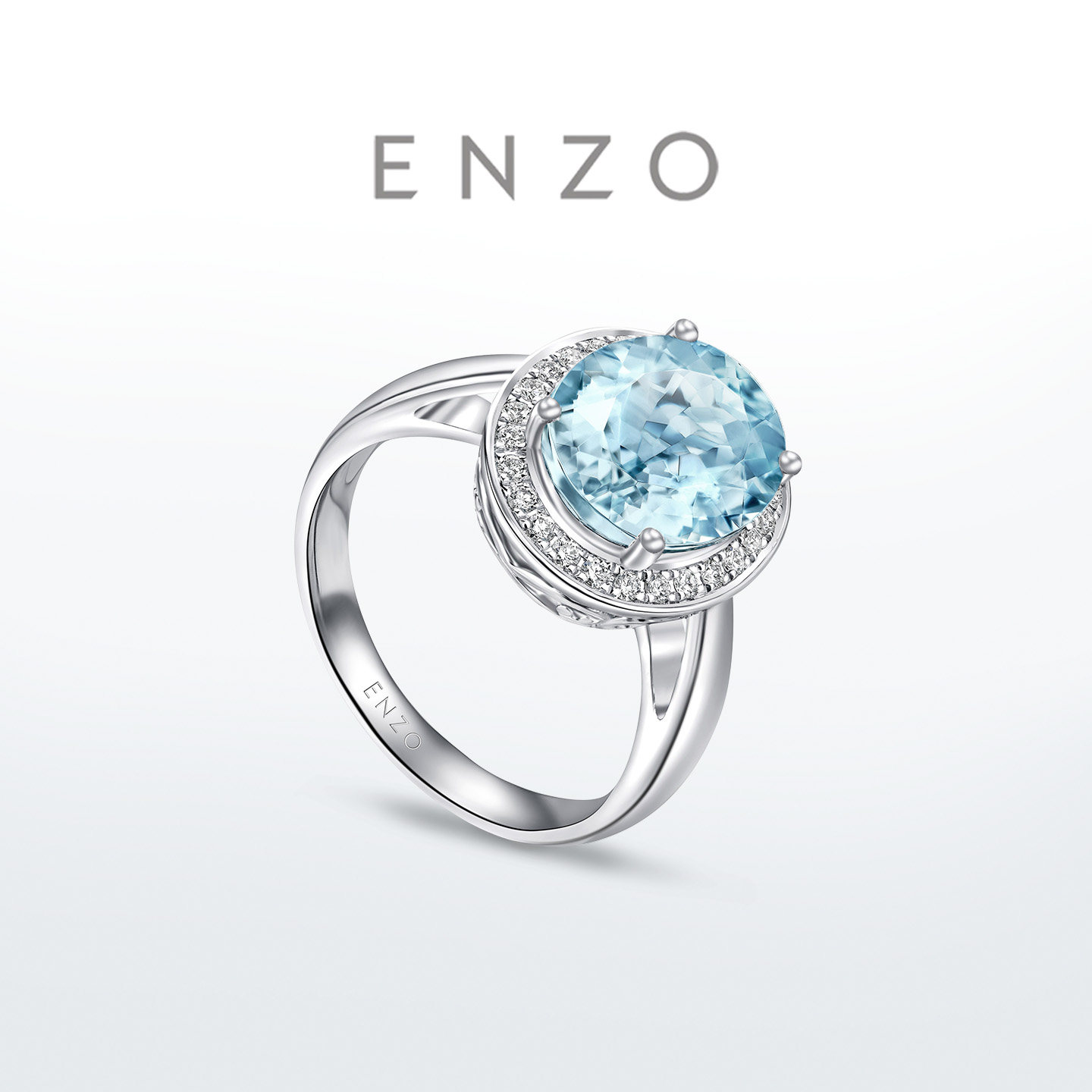 新款ENZO「经典彩宝」18K金海蓝宝石钻石戒指女EZV3997