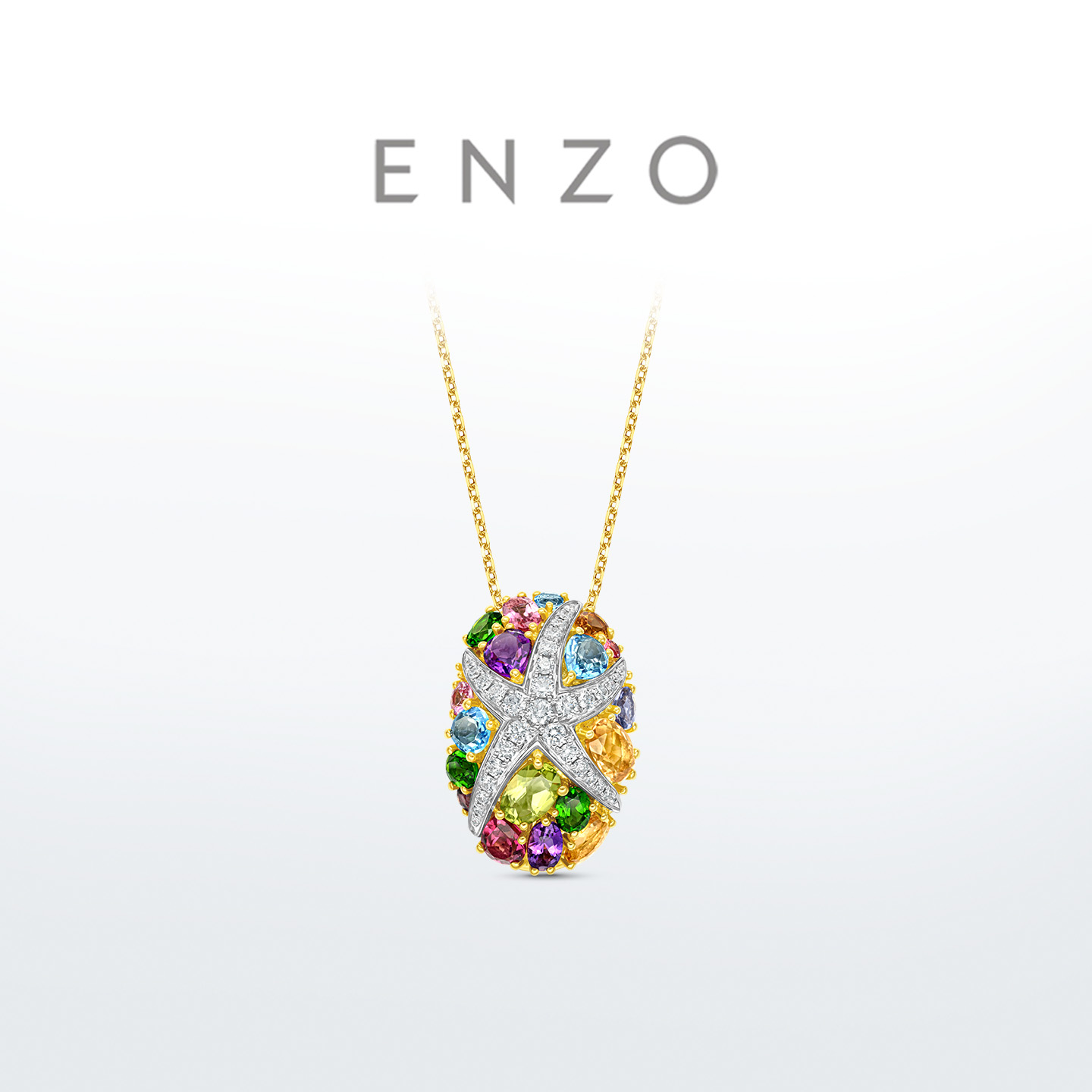 ENZO18K金多彩宝石钻石吊坠