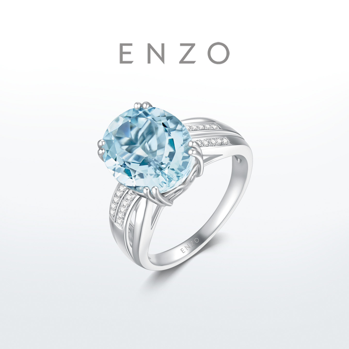 新款ENZO「经典彩宝」18K金海蓝宝石钻石戒指女EZV6788