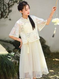 民国改良旗袍裙中国风少女大童小个子超仙禅意连衣裙 初中生新中式