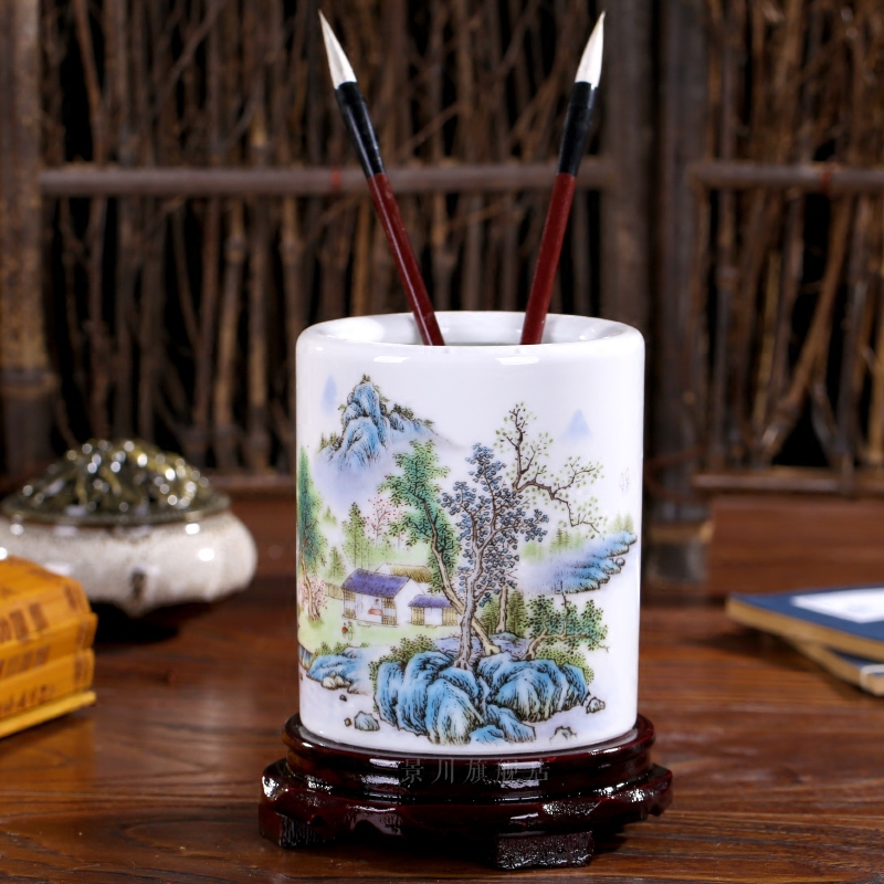 景德镇陶瓷器山水创意办公桌笔筒文房四宝书房书桌摆件教师节礼品|ruв категории Домашний быт, украшения - от Buy2taobao.com для оказания профессиональной услуги покупки агента Taobao