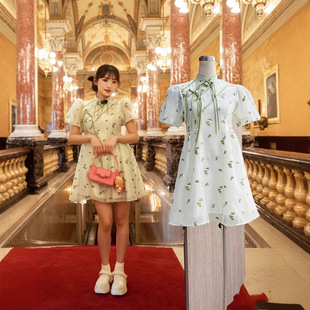 现货程潇同款设计感复古新中式国风改良连衣裙短裙女2025夏季
