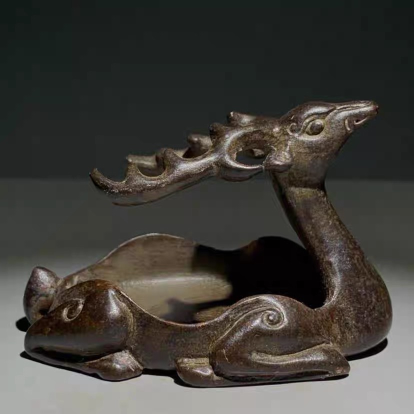 实心梅花鹿摆件书房笔洗摆件客厅烟灰缸装饰  重约180克