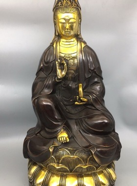 纯铜观音菩萨家用坐莲佛像供奉鎏金观世音南海客厅摆件10斤40厘高
