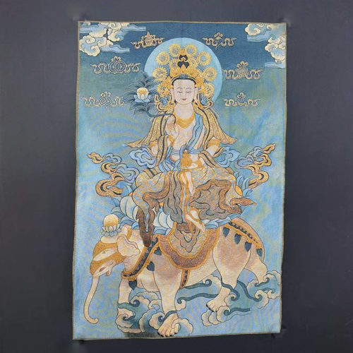 古玩织锦绣刺绣苏绣六字真言西藏唐卡坛城刺绣工艺品跨境工艺品
