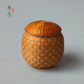 中国非遗竹丝扣瓷茶叶罐特色礼品小容量旅行茶叶罐瓷胎竹编小礼物