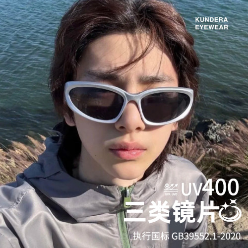 cortis金主训同款墨镜Y2K银色潮流未来感太阳眼镜i百搭ns风凹造型