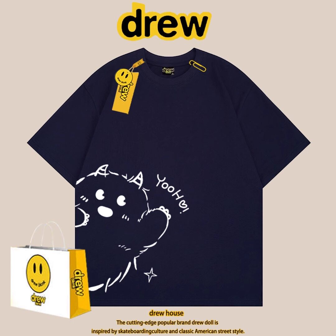 drew笑脸怪兽短袖T恤男宽松女ins潮牌夏季卡通休闲运动情侣装半袖