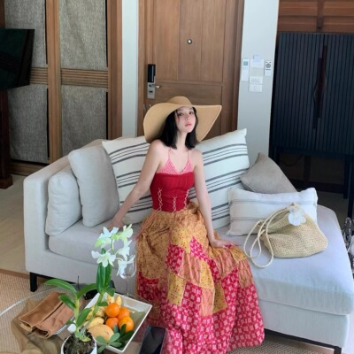 泰国云南旅游度假拍照穿搭女复古民族风吊带背心阔腿裤裙两件套装