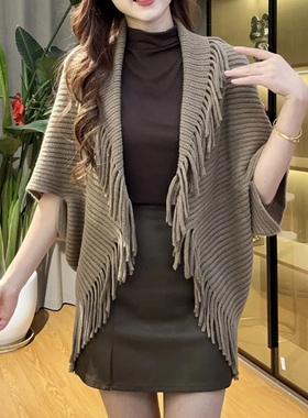 秋冬流苏韩版女百搭时尚开衫披肩