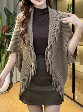 秋冬流苏韩版女百搭时尚开衫披肩
