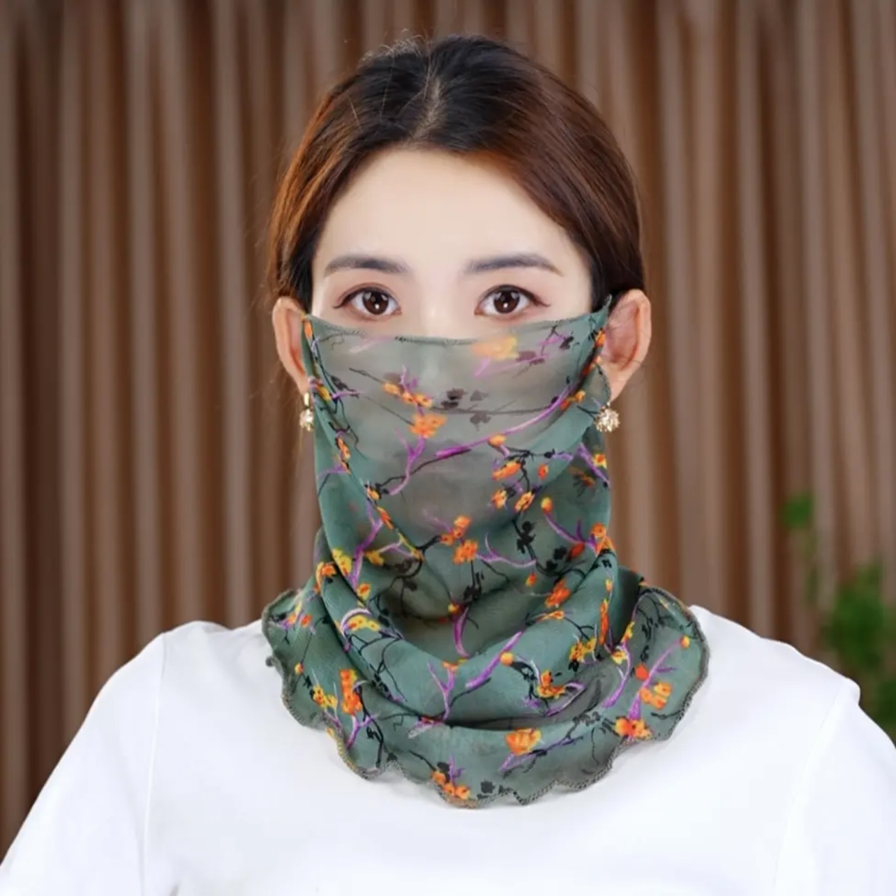 新款韩版围巾面罩时尚全脸护颈脖套薄款纱巾百搭女士挂耳围脖发带