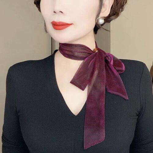 韩版新款时尚百搭炫彩小长条围巾女士丝巾春夏搭配护颈遮颈纹纱巾